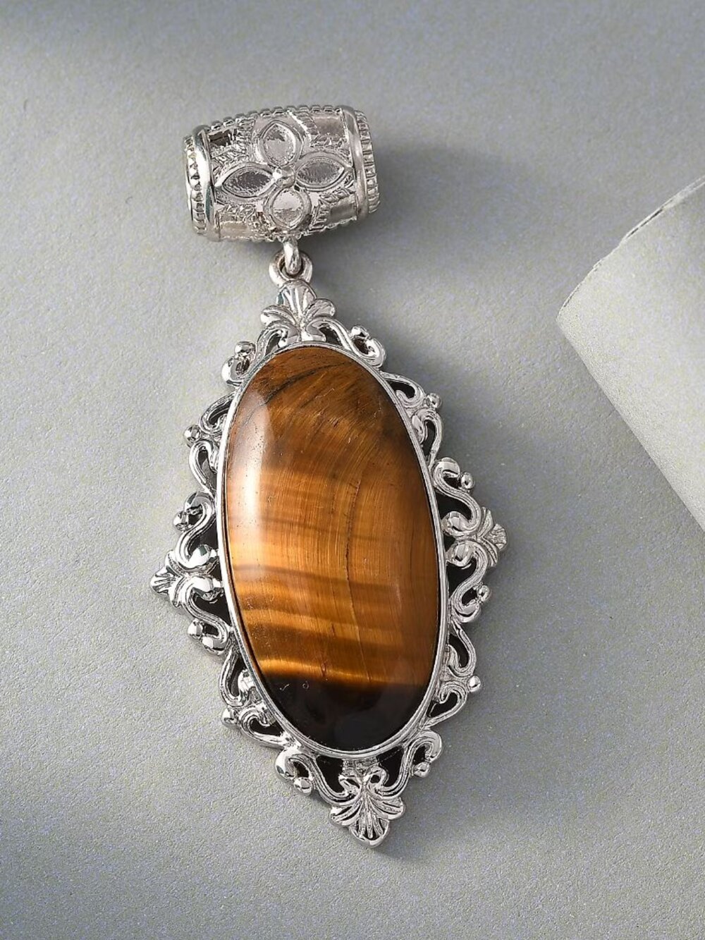 Tiger's Eye Fancy Pendant/Platinum Over Copper with Magnet 21.40 ctw NEW
